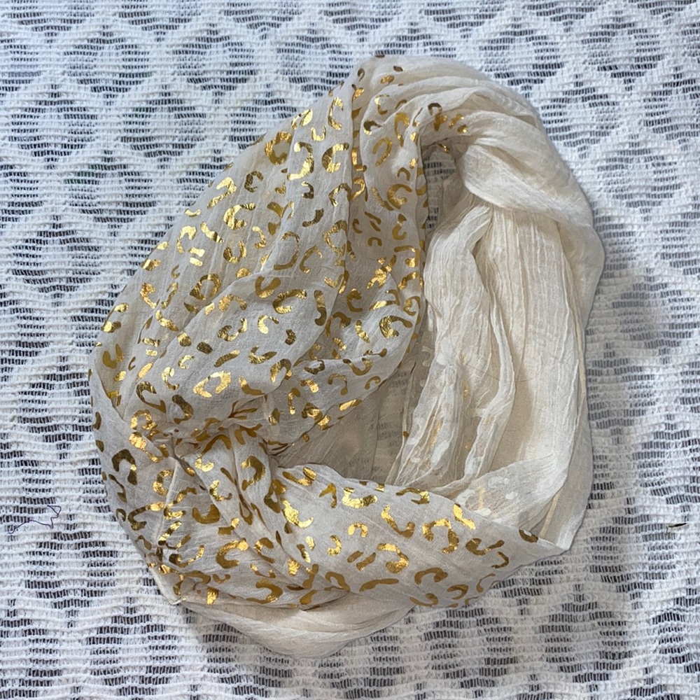 Infinity Scarf Beige and Gold Leopard Print Y2K